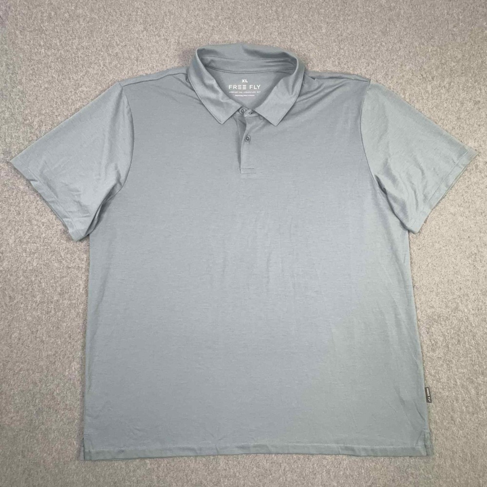 Free Fly Polo Shirt Mens XL Performance Bamboo‎ Gray Blue Stretch Comfort Modern